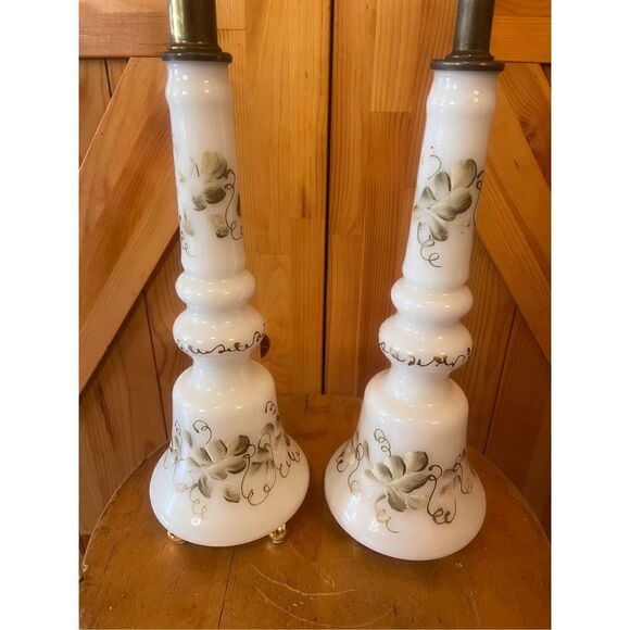 MID CENTURY GLASS  BELL  LAMPS HAND  PAINTED GILDED  15''  ELEGANT  SUPER NICE - Picture 2 of 6